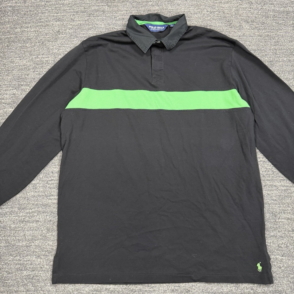 Vintage Ralph Lauren Polo Golf Rugby Shirt Men Large Black Green Pima Cotton Y2K